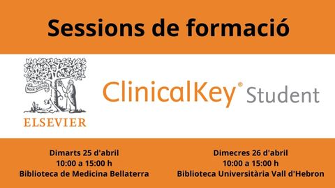 Cartell promocional de les sessions formatives en ClinicalKey Student a la Biblioteca de Medicina